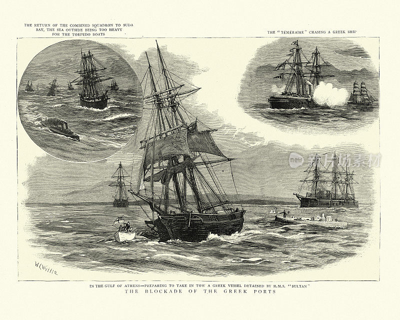 1886年，苏丹号舰艇封锁了希腊港口，扣留了一艘船只