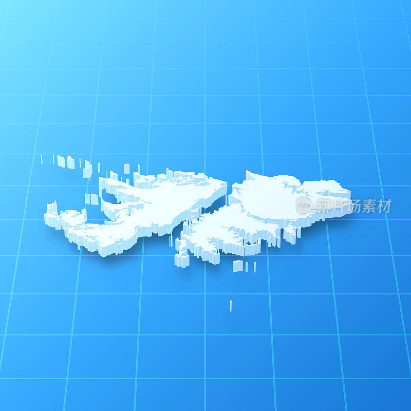 福克兰群岛3D地图上的蓝色背景