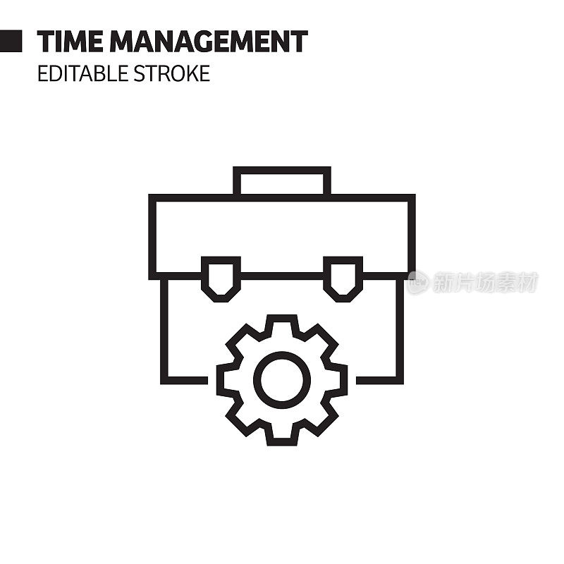 时间管理线图标，轮廓矢量符号插图。完美像素，可编辑的描边。