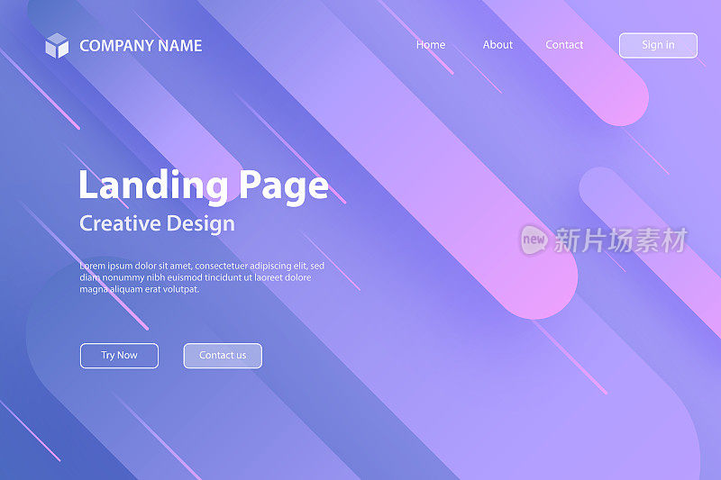 登陆页面模板-抽象设计与几何形状-时髦的紫色梯度