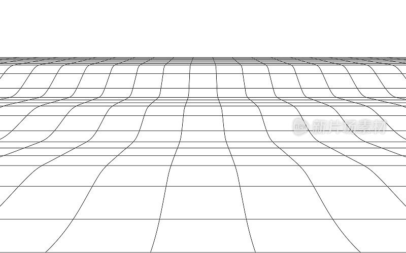 在地板平面上的矢量透视3d网格和白色背景上的简单网格。