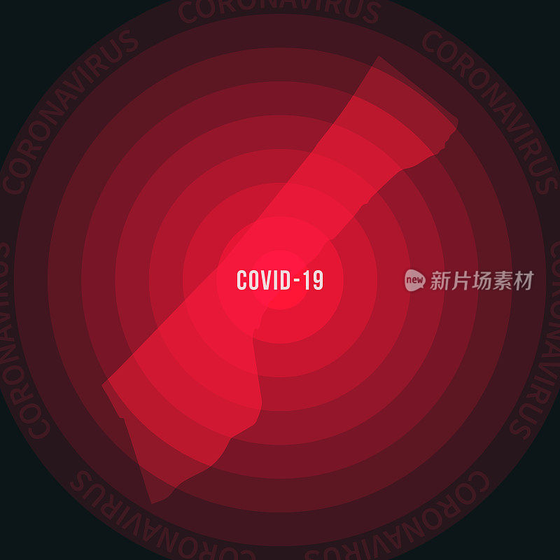 COVID-19蔓延的加沙地带地图。冠状病毒爆发