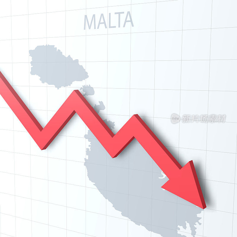 下落的红色箭头与马耳他地图的背景