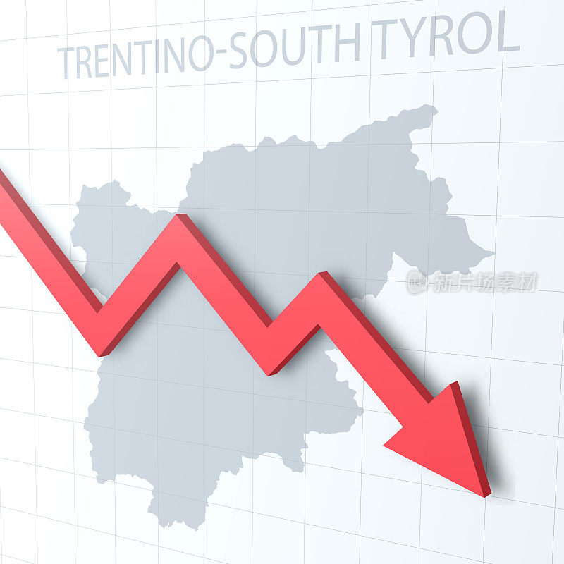 下落的红色箭头，背景是特伦蒂诺-南蒂罗尔地图