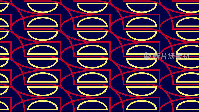 抽象现代无缝几何图案-半圆和线条。