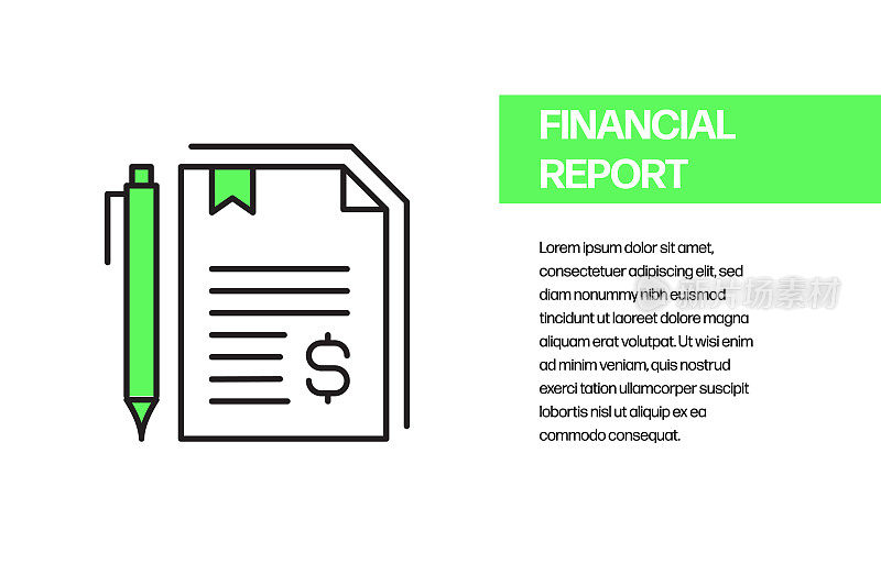 财务报告平线图标，轮廓矢量符号插图。