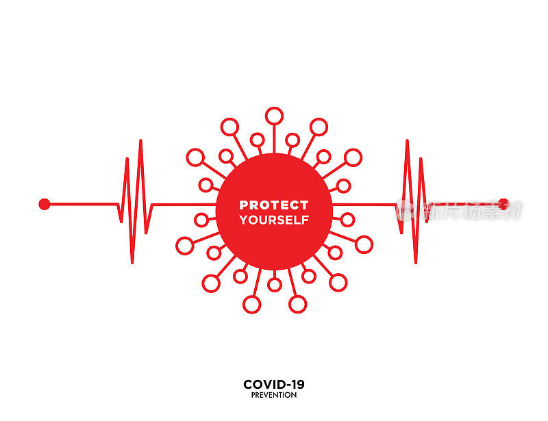 心率图概念股票插图，关于冠状病毒的警告标志或covid-19预防矢量插图