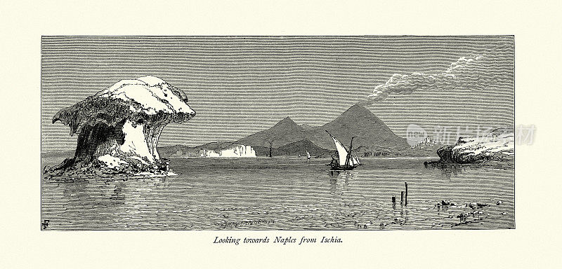 风景风景从Ischia看那不勒斯，意大利，19世纪
