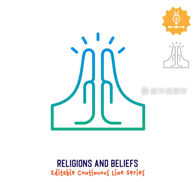 宗教和信仰连续线可编辑的笔触图标
