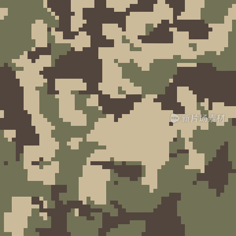 数码迷彩，无缝迷彩图案。绿色和棕色的军事纹理。森林士兵伪装。矢量织物织物印花设计。