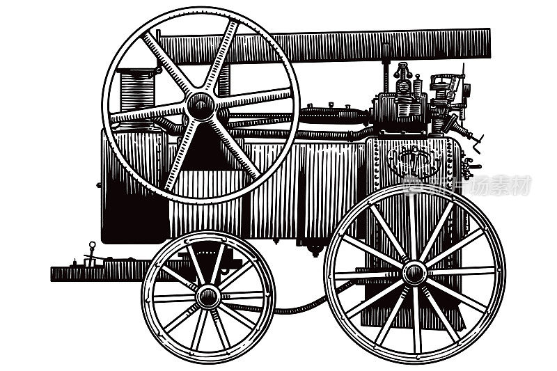 一个旧蒸汽拖拉机的矢量图