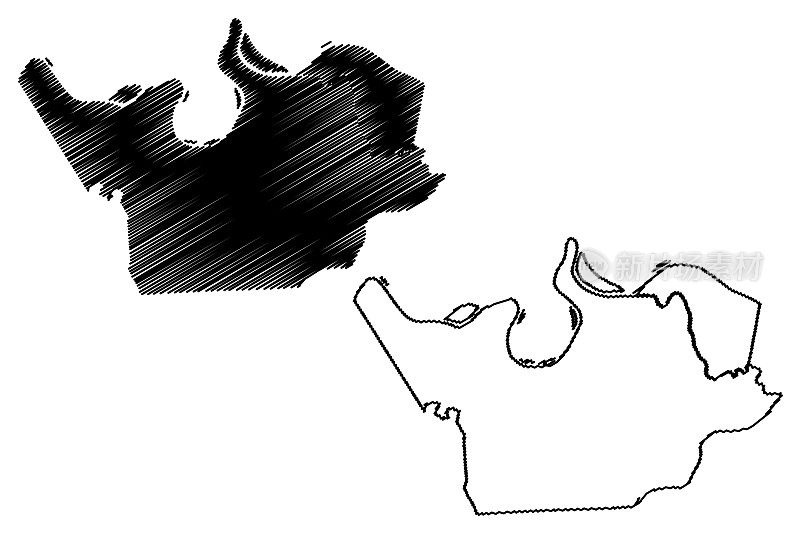 肯塔基州亨德森县(美国县，美国，美国)地图矢量插图，潦草草图亨德森地图