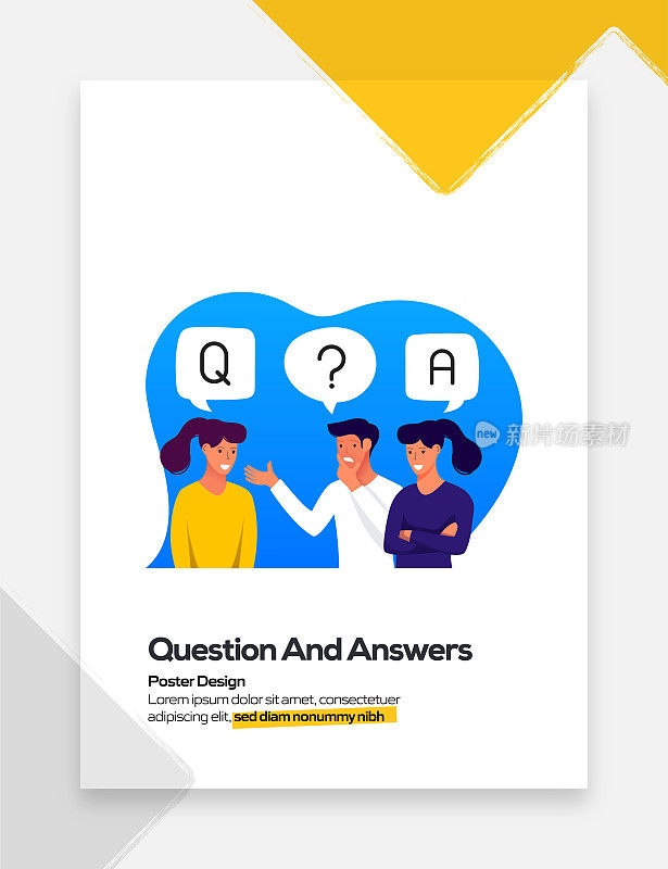 问题和答案概念平面设计的海报，封面和横幅。现代平面设计矢量插图。