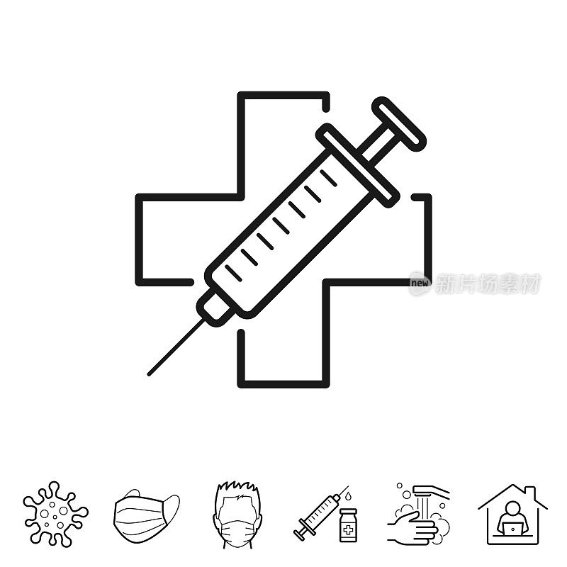 疫苗-准备好和可用的疫苗。线条图标-可编辑的笔触