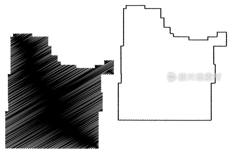 蒙大拿州卡斯特县(美国)地图矢量插图，草稿示意图卡斯特县地图