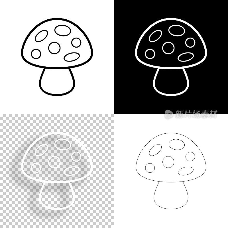 蘑菇。图标设计。空白，白色和黑色背景-线图标
