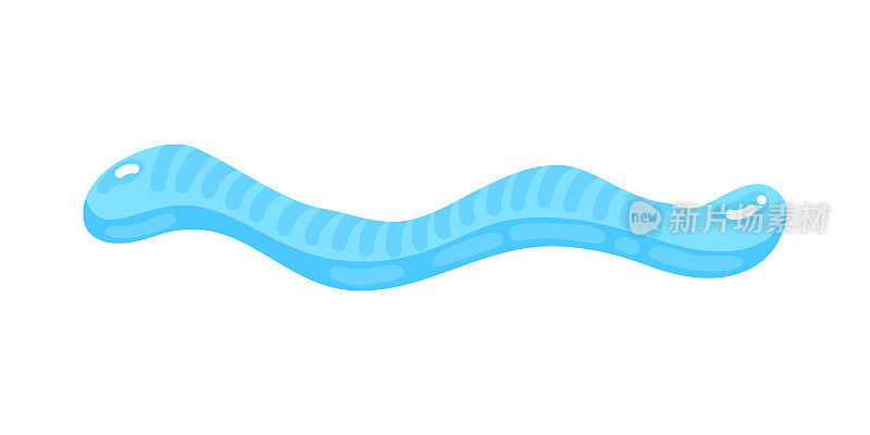 淡蓝色软糖果冻蠕虫糖果与惊人的味道平面风格设计矢量插图。