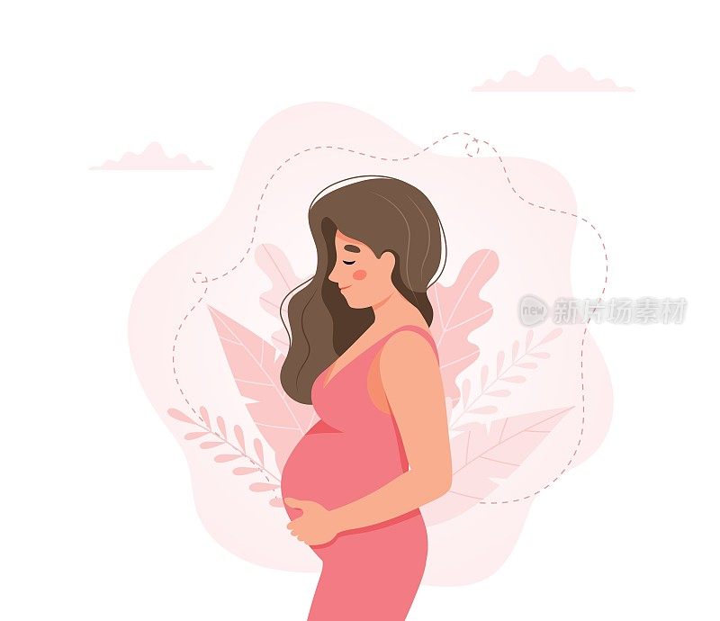 孕妇概念矢量插图在可爱的卡通风格，保健，怀孕
