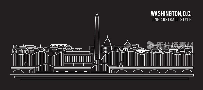 城市景观建筑线条艺术矢量插图设计-华盛顿特区城市