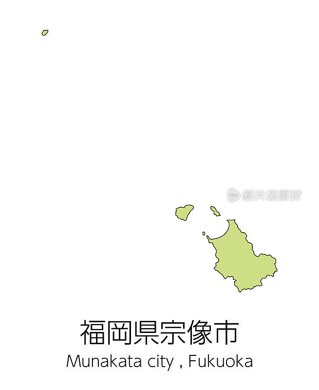 日本福冈市宗形市地图。翻译过来就是:“福冈市宗形市。”