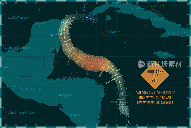 2011年里纳飓风轨迹加勒比海信息图