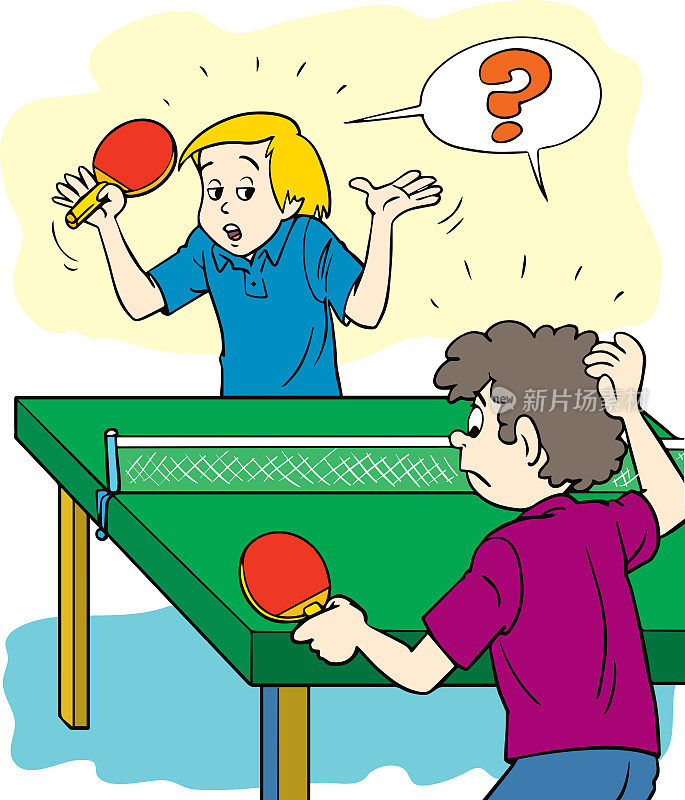 两个男孩在打乒乓球插图。