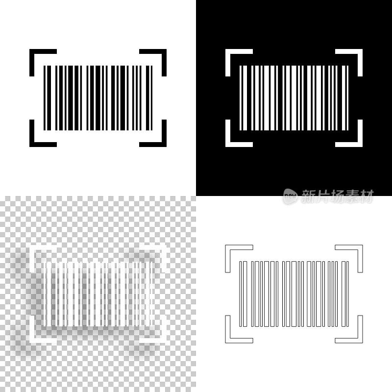 条形码扫描。图标设计。空白，白色和黑色背景-线图标
