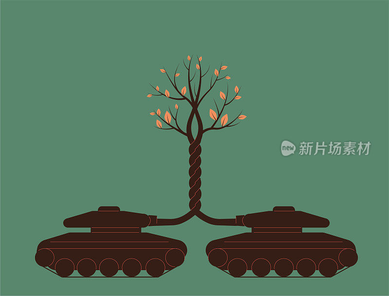 反战海报，两辆坦克种和平树
