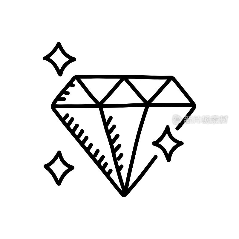 钻石手绘制图标，涂鸦风格矢量插图