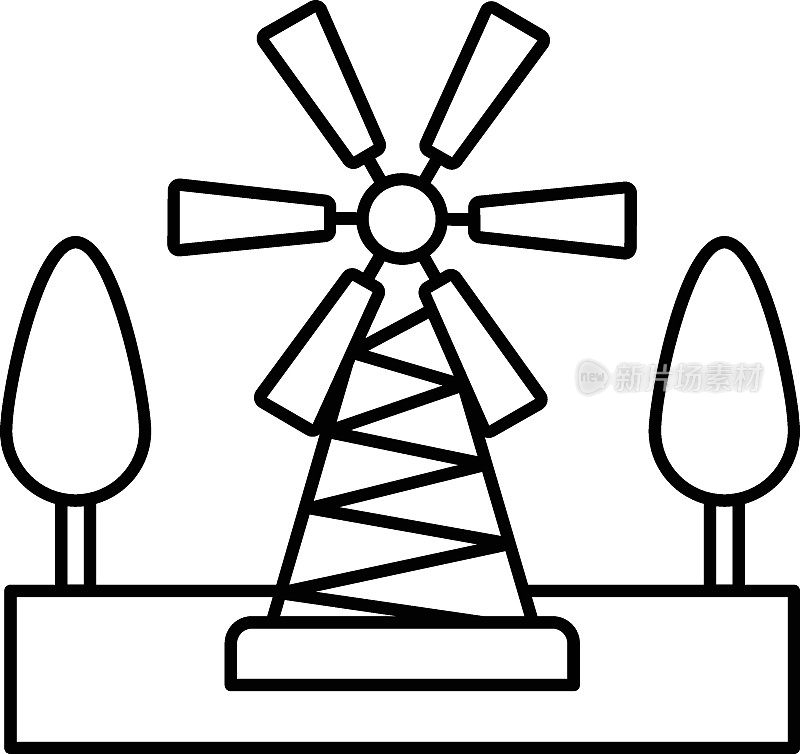 生态动力屋矢量线图标设计，农业和农业符号，村庄生活标志，农村和牲畜插图，农场风力发电机概念