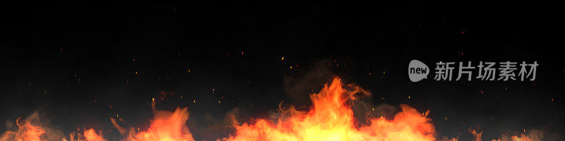黑色背景上的火焰和火花。