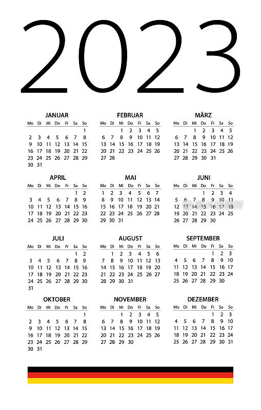 2023年德国日历-矢量插图。德语版本。