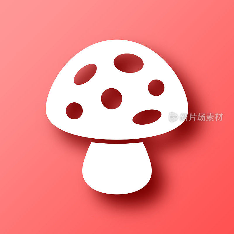 蘑菇。图标在红色背景与阴影