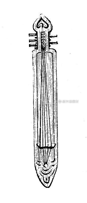 古董插图，民族志和土著文化:东亚，阿伊努吉他