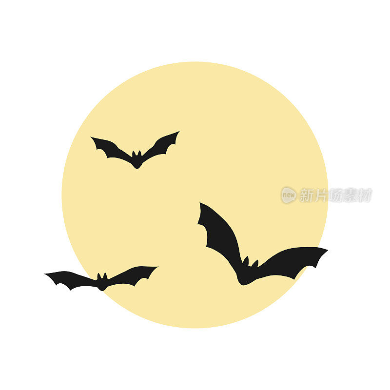 满月和蝙蝠平面剪影插图