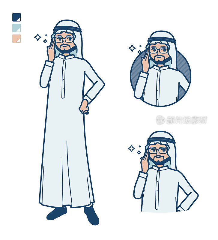 一个穿着白色服装的阿拉伯人，戴着眼镜