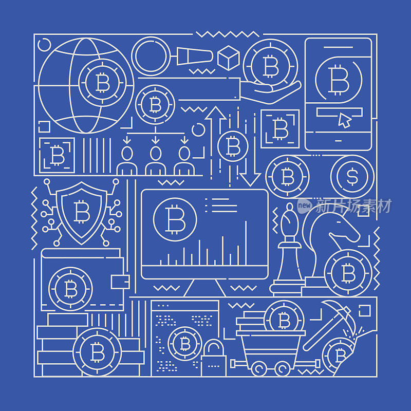 Cryptocurrency概念。设计是可编辑的，颜色可以改变。网页设计，手机，海报，书籍，杂志等。丰富多彩的时尚设计，可用于许多领域。在许多领域，一个现成的模板。