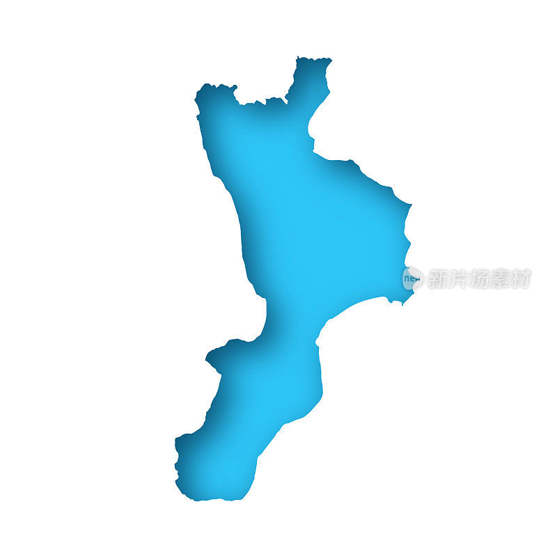 卡拉布里亚地图-白纸在蓝色背景上裁剪