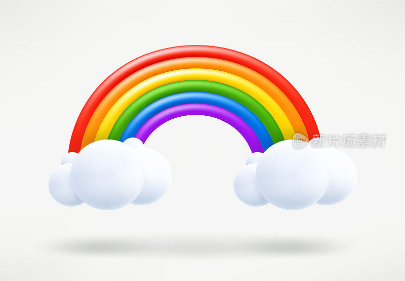 彩云彩虹。三维矢量插图