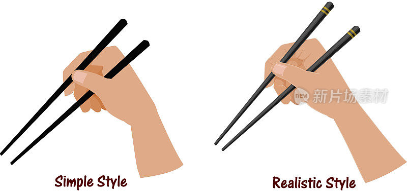 手拿筷子在透明的背景。易于使用，以抓住一切，你想呈现