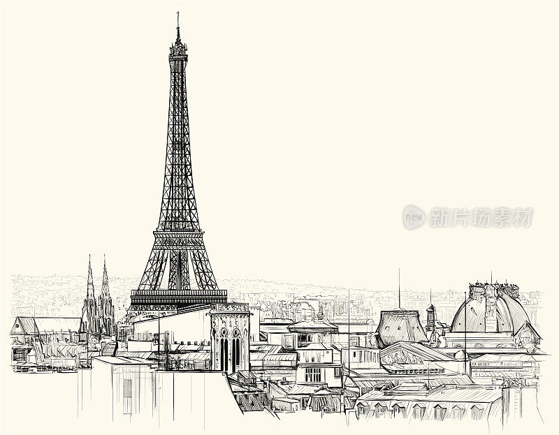 埃菲尔铁塔高耸于巴黎的屋顶之上
