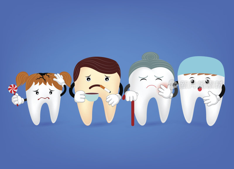 牙科医生对牙齿问题的认识。有趣的插图