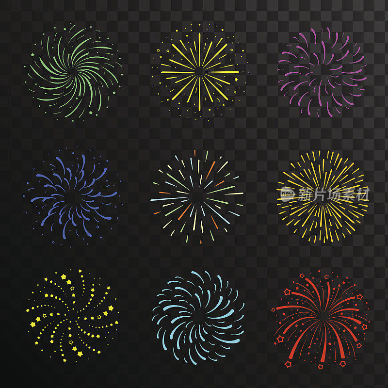 五彩缤纷的节日烟花球，烟花爆竹，敬礼和petards爆炸系列，