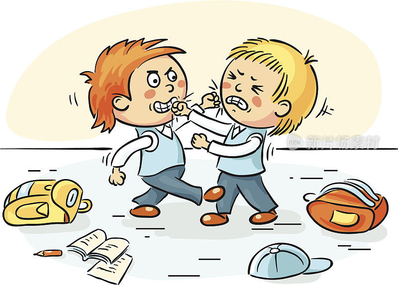 儿童放学后打架的卡通插图