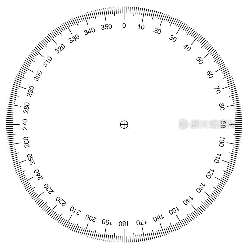 空白量角器-实际尺寸在背景矢量上分离的刻度