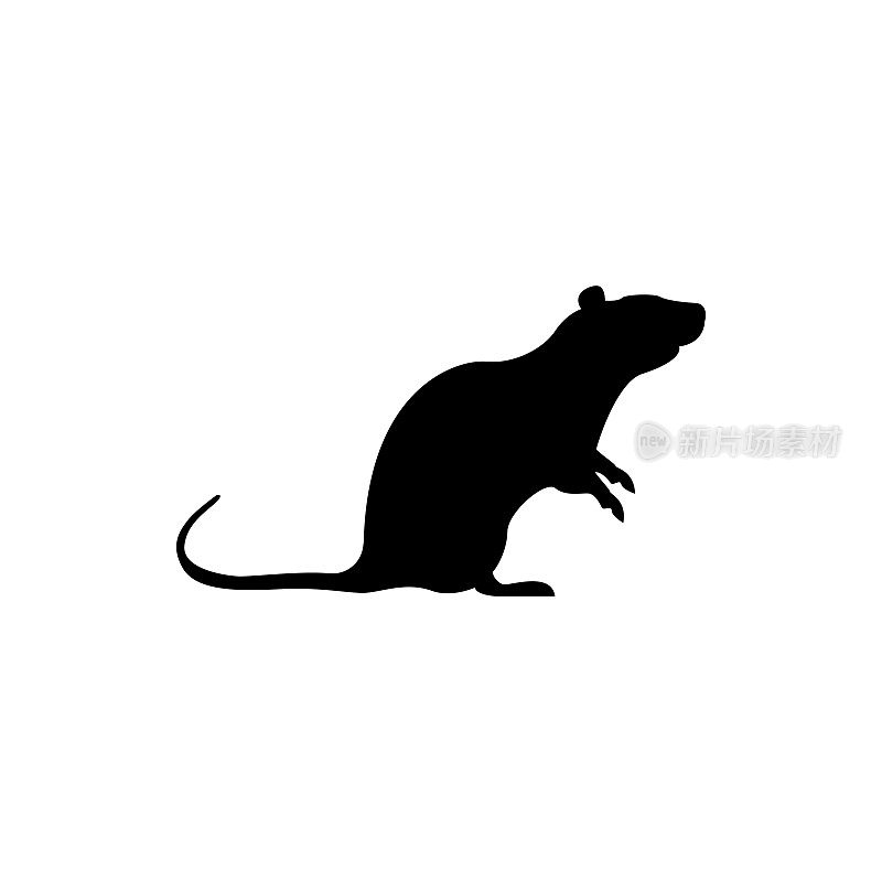 矢量鼠剪影视图侧面的复古图标，标志，徽章，标签模板复古设计元素。在白色背景上隔离