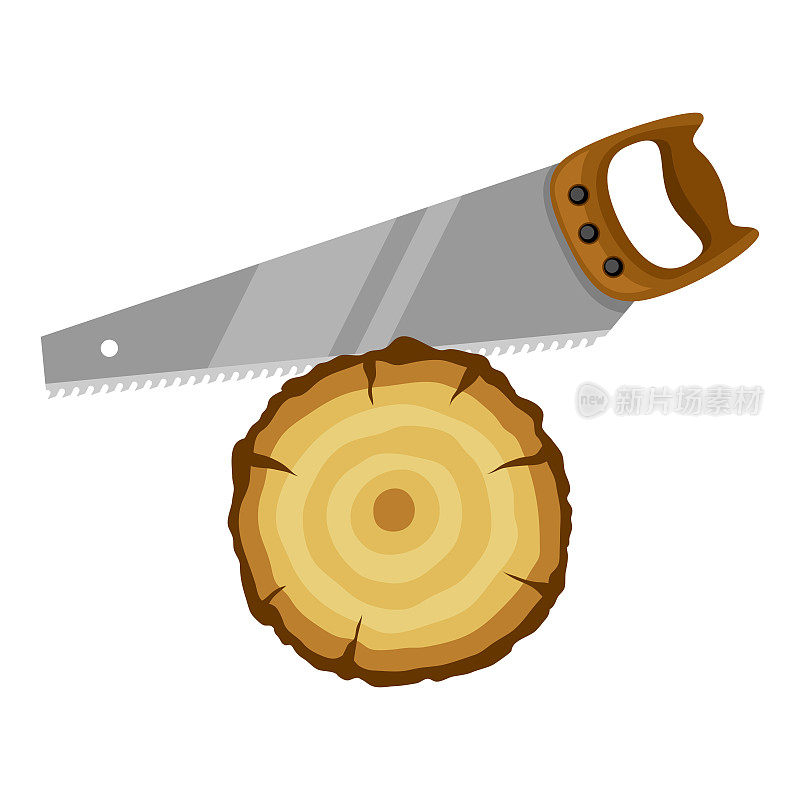 锯和木桩。用于林业和木材工业的插图