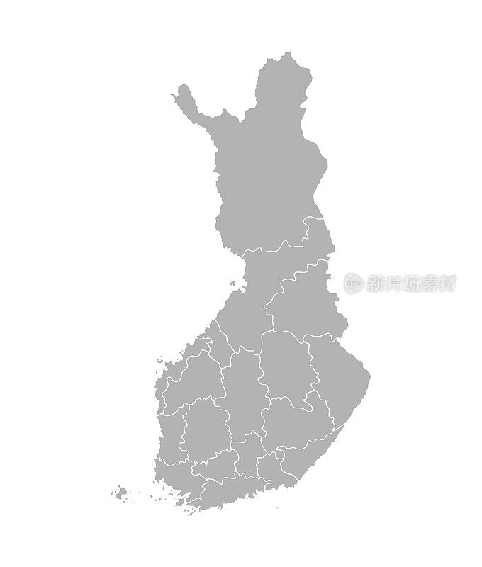 矢量孤立芬兰地区简化地图。行政区划的边界。