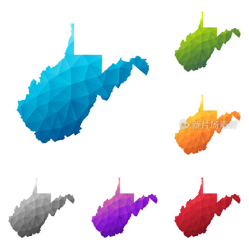 西弗吉尼亚地图在低多边形风格-彩色多边形几何设计