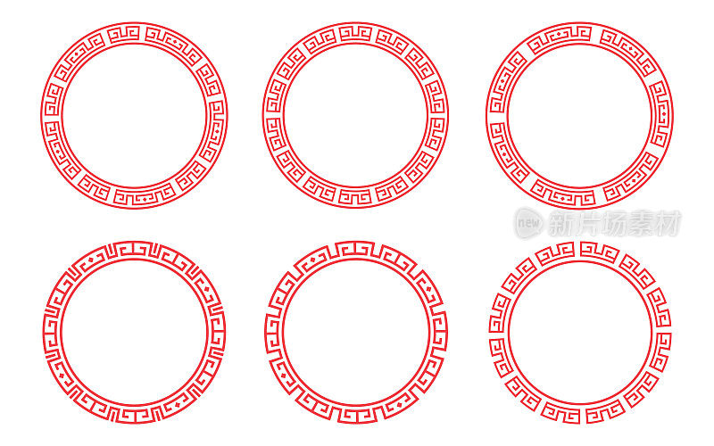 红圆框图案中文集矢量设计。